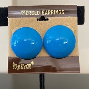 Karen Blue Dome Button Earrings - Bright Blue Pierced Earrings
